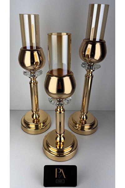 Palpe 3lü Mumluk Şamdan Dekoratif Obje Biblo Süs Eşya Salon Aksesuar Tv Sehpa...