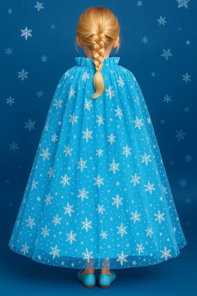 TOYFEST Σετ κοστουμιών πριγκίπισσας Frozen Elsa 4 τεμαχίων – Φόρεμα μπλε λάμψης + περούκα + ράβδος + στέμμα