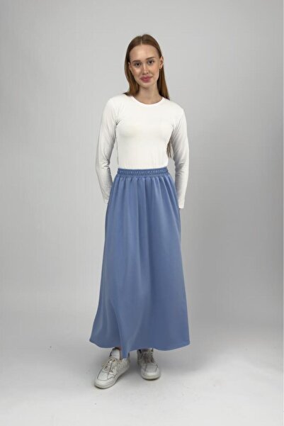 Betimoda Women's Modal Fabric Elastic Waist Midi Skirt Blue
