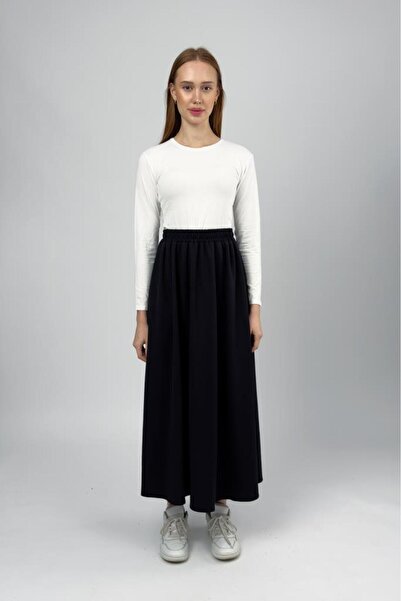 Betimoda Women's Modal Fabric Elastic Waist Midi Skirt Black