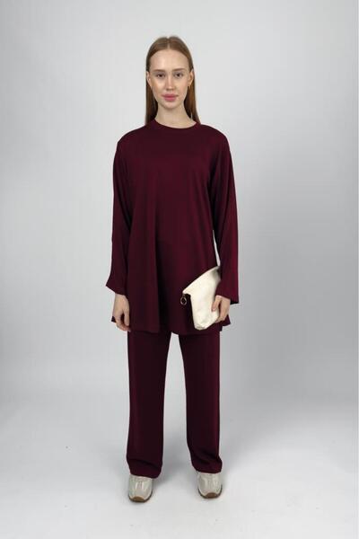 Betimoda Women's Modal Tunic Pants Set Burgundy