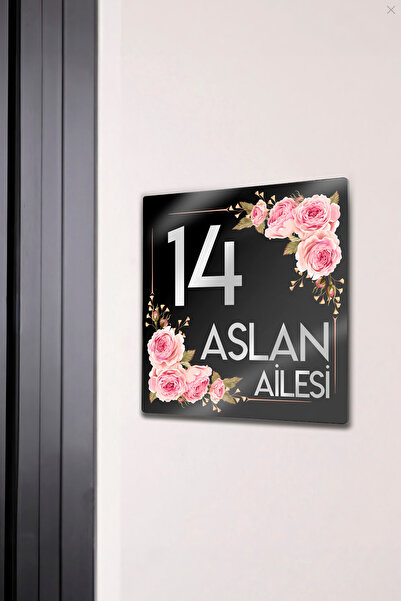 DekorHane Kişiye Özel, Metal Baskı Çiçekli Aile Kapı İsimliği Ve Numara, Ev K...