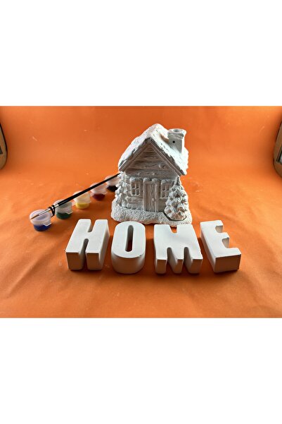 BEMİSA Home Yazısı Ve Bahçeli Ev Tütsülük Boyama Aktivitesi Dekoratif Obje