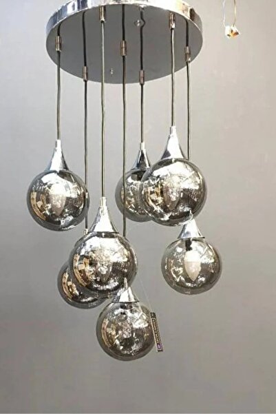 akyzlighting 7'li Glop Cam Sarkıt Krom Avize