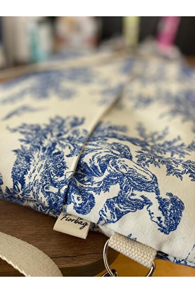 Fiorbag Toile de Jouy Desenli 15.6 İnç Notebook Çantası - El Yapımı Kadın Kol Çantası Astarlı