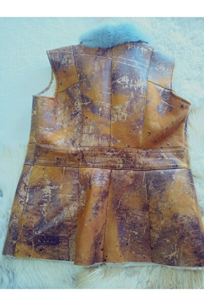 hoaryage Leather Fur Vest, Fur Collar Meaty Post