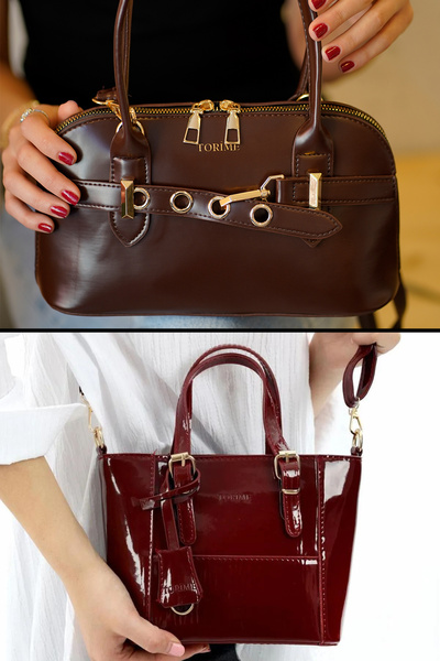 torime Baguette cu detaliu curea maro - Geantă de umăr și de mână pentru feme...