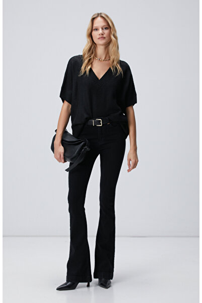 Network Siyah V Yaka Kısa Kollu Triko Kazak