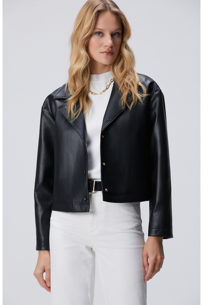 Network Siyah Suni Deri Ceket