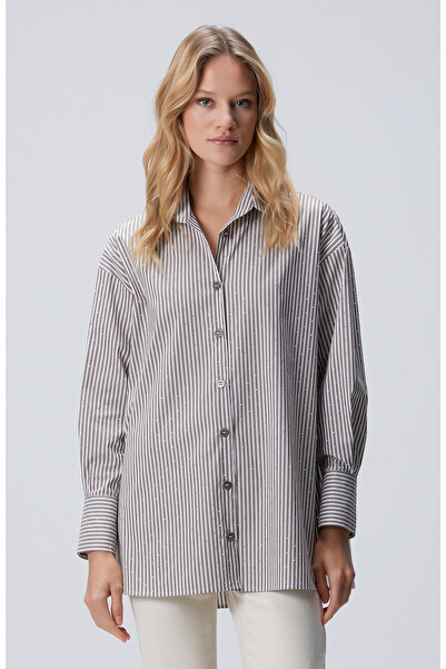 Network Vizon Ekru Çizgili Gömlek