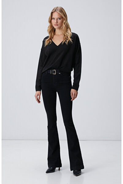 Network Siyah V Yakalı Basic Kazak