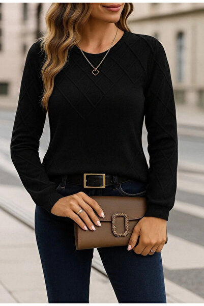 Bijuterria Γυναικεία μακρυμάνικη πλεκτή μπλούζα με γεωμετρικό σχέδιο