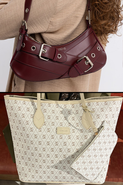 torime حقيبة كتف نسائية كبيرة الحجم منقوشة مع تفاصيل حزام