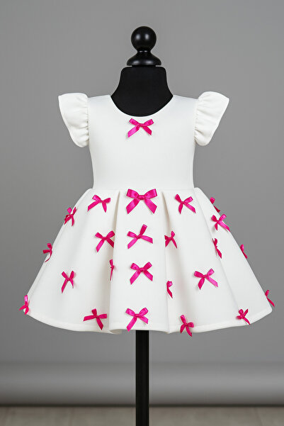 SOFYELLA Rochie albă pentru fetiță cu detaliu de fundătură