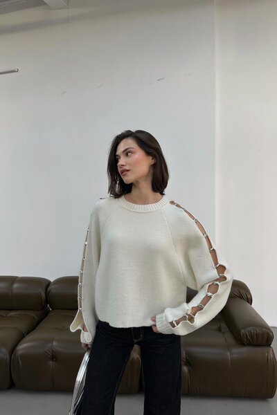 mylove تفاصيل إكسسوارات الأكمام سترة تريكو إكرو