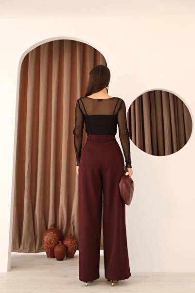 SLAY BUTİK Women's Three Pleated Wide Leg Palazzo Pants