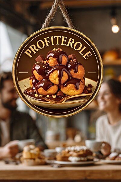 Nod Profiterol Temalı İpli Ahşap Kapı Duvar Süsü, Pastane, Tatlı Dükkanı, Cafe Tablo Dekoru