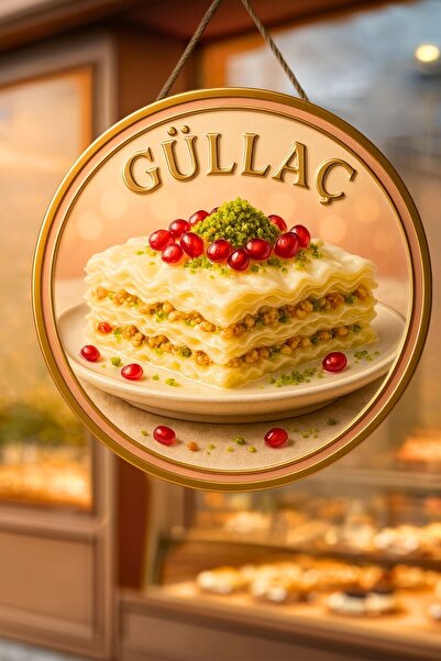 Nod Güllaç Temalı İpli Ahşap Kapı Duvar Süsü, Pastane, Tatlı Dükkanı, Cafe Tablo Dekoru