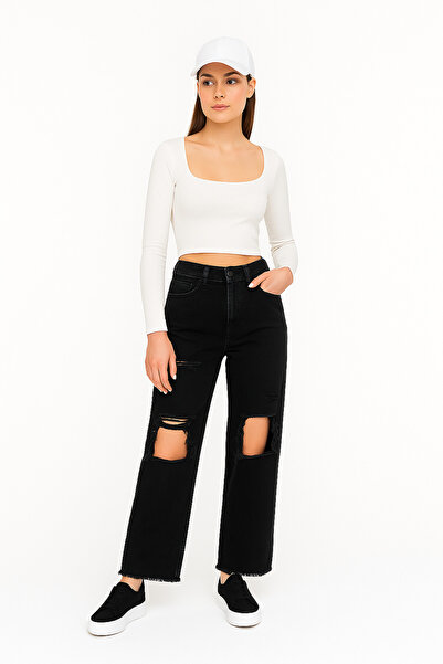 MADAME MELEK Raw Hem Pack Imported Fabric Lycra-Free Ripped Wide Leg Jeans