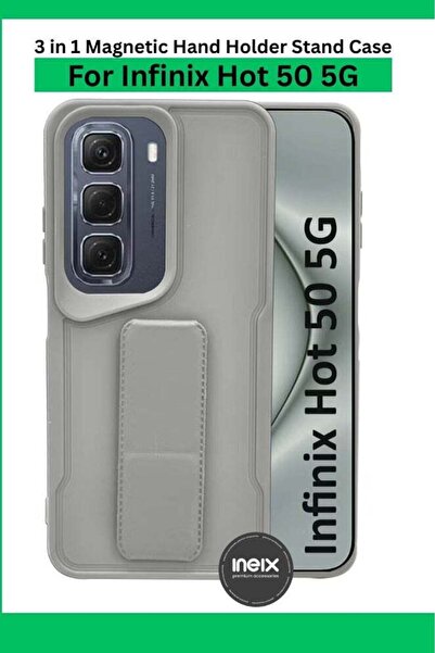 ineix - Infinix Hot 50 5G - Hard Silicone Magnetic Back Stand Case With Foldable Kickstand & Finger Strap