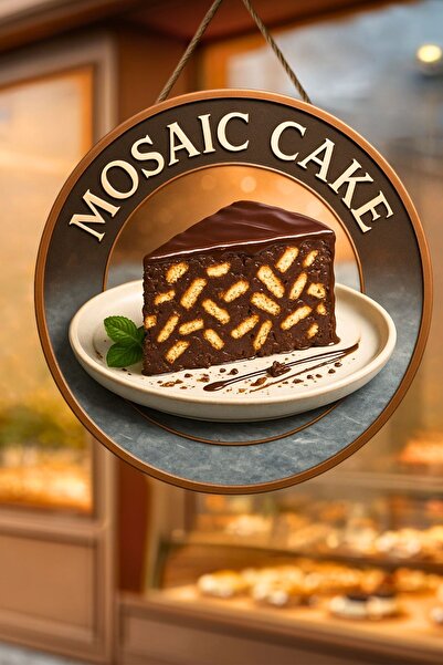 Nod Mozaik Kek Temalı İpli Ahşap Kapı Duvar Süsü, Pastane, Tatlı Dükkanı, Cafe Tablo Dekoru