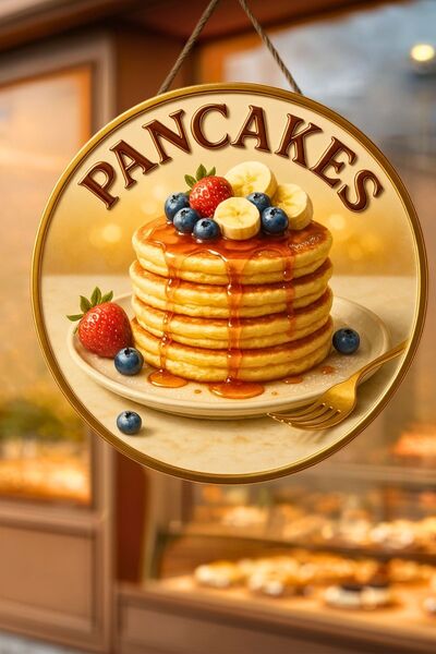 Nod Pankek Temalı İpli Ahşap Kapı Duvar Süsü, Pastane, Tatlı Dükkanı, Cafe Tablo Dekoru