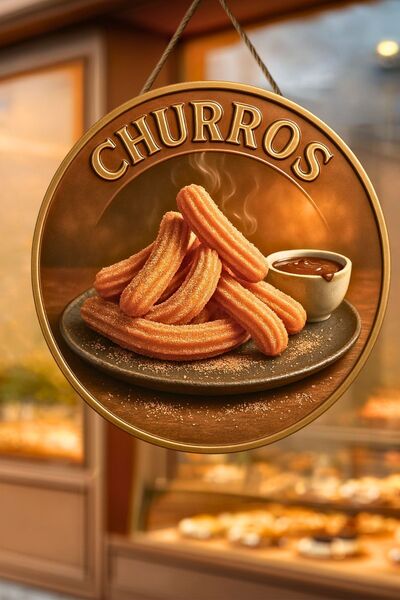 Nod Ornament de perete din lemn cu șnur cu tematică churros, patiserie, magazin de deserturi, decor pentru masă de cafenea