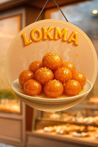 Nod Lokma Tatlısı Temalı İpli Ahşap Kapı Duvar Süsü, Pastane, Tatlı Dükkanı, Cafe Tablo Dekoru