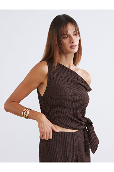 LC Waikiki Soulife Brown One Shoulder Textured Blouse