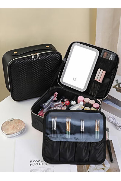 Generic Travel Makeup Bag With LED Mirror, Cosmetic Train Case Portable Makeup Artist Organizer Bag