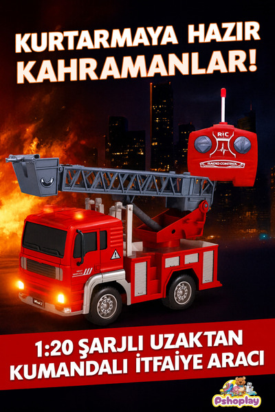 Pshoplay Şarjlı Uzaktan Kumandalı İtfaiye Aracı – Full Fonksiyonlu Işıklı Kur...