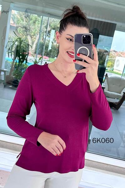 İnce Topuk V-Neck Strawberry Fabric Blouse 6K060