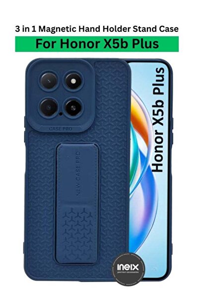 ineix Honor X5b Plus - جراب خلفي مغناطيسي من السيليكون شبه الناعم مع حامل قابل للطي وحزام للإصبع