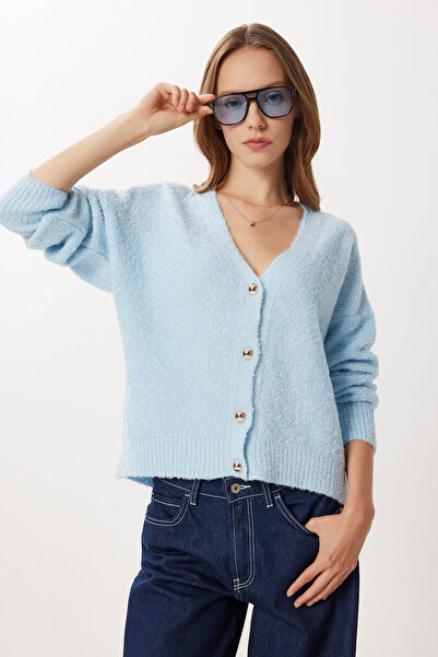 Lovelyİstanbul Soft Textured Buttoned Knitwear Cardigan Lci0048 Sky Blue