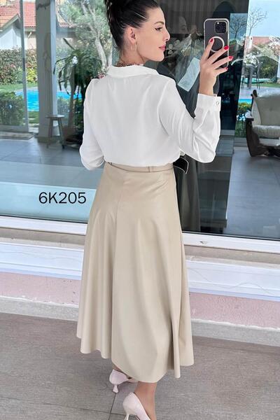 İnce Topuk Belted Leather Skirt 6K205