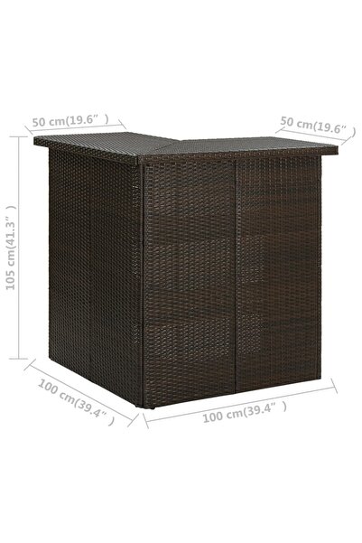 vidaxl Corner Bar Table Brown 100x50x105 cm Poly Rattan