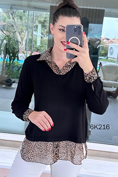 İnce Topuk Leopard Paneled Strawberry Blouse 6K216