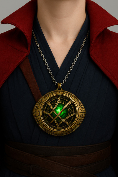 Çelik Doctor Strange Eye of Agamotto Necklace - Cosplay Accessory - Mystic Necklace with Green Stone