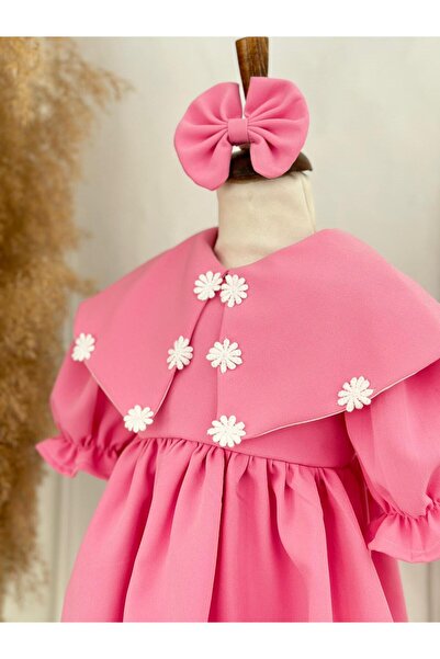 Hobidik Baby Розова рокля за момичета от креп с детайли от цветя