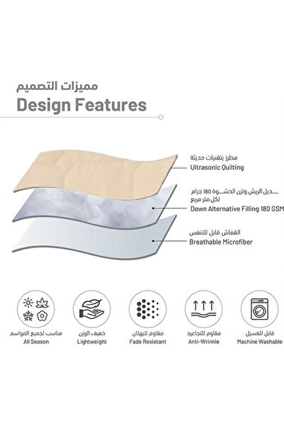 X SPRING 100% Microfiber Quilted Comforter 6-Sets Suitable All Seasons, Cream Color, Luxurious King Size