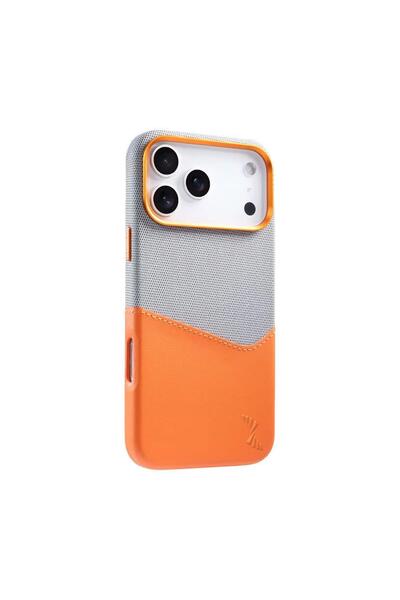 Zebana Apple iPhone 17 Pro Compatible Case Zeyra M-Safe Leather Case with Card Holder Orange