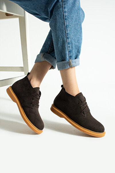 Moda Devrin Кафяви ботуши от велур с връзки (неплъзгащи)