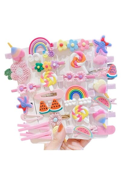 Generic 28 PCS Cute Hair Clips Fashion Girls Hair Accessories Flower Fruit Colorful Rainbow Set