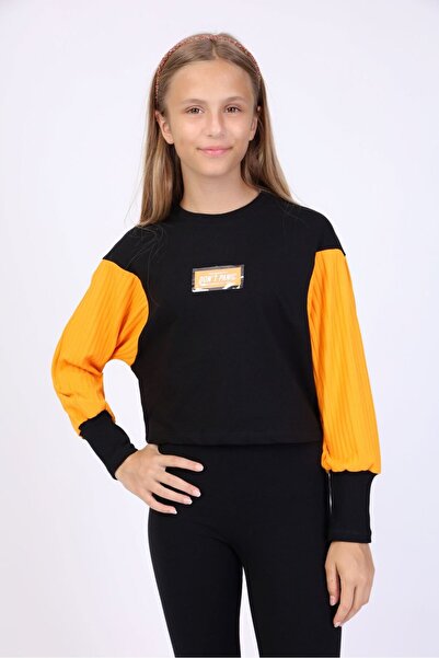 Toontoy سويت شيرت أسود للفتيات من ريلاكس فيت برقبة دائرية وأكتاف منخفضة مطبوع...