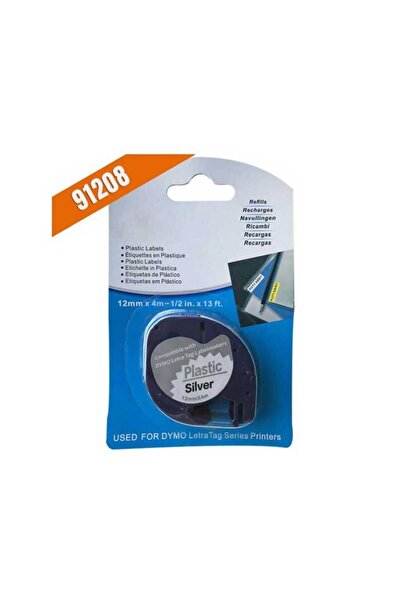 Dymo ملصق LetraTag 59429 مطابق للون الفضي المعدني مع حروف سوداء 91208 مقاس 12...
