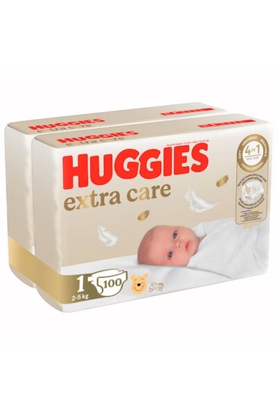 Huggies Extra Care Diapers Pack Size 1 Jumbo, 2-5 kg, 100 pcs