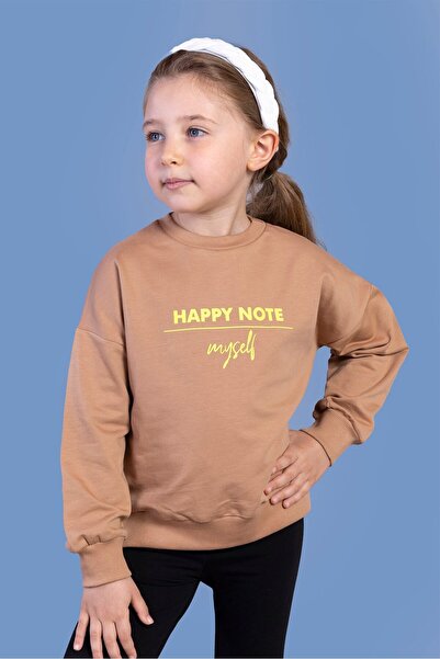 Toontoy سويت شيرت بني للفتيات من Relax Fit برقبة دائرية وأكتاف منخفضة مطبوع -...