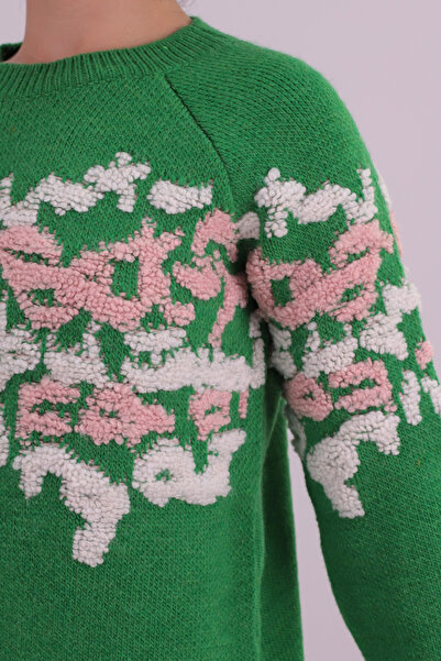 armonika Women's Pink-Green Embossed Pattern Knitwear Sweater Arm-26K136018