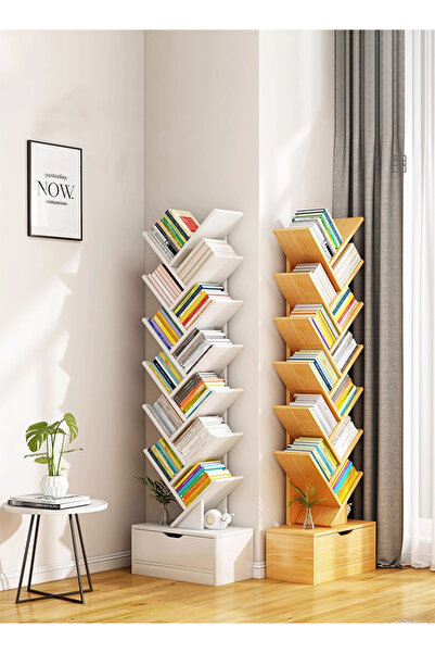 Generic رف كتب خشبي على شكل شجرة، خزانة كتب متعددة الطبقات قائمة على الأرض