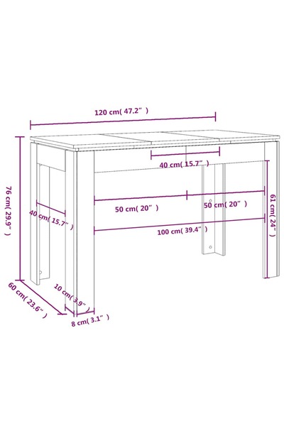 vidaxl Dining Table White 120x60x76 cm Engineered Wood